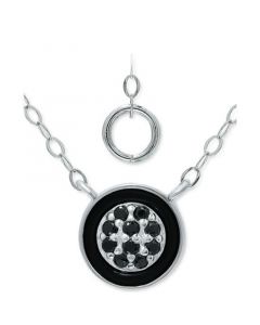 Black Cubic Zirconia & Enamel Cluster Pendant Necklace in Sterling Silver, 16" + 2" extender, Created for Macy's