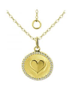 Cubic Zirconia Heart Medallion Pendant Necklace in 18k Gold-Plated Sterling Silver, 16" + 2" extender, Created for Macy's