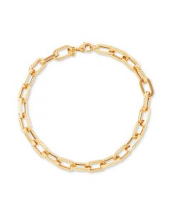 Polished & Textured Large Cable Link Bracelet in 10k Gold