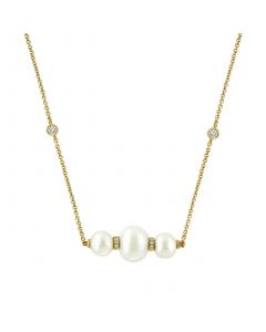 EFFY® Cultured Freshwater Pearl (8mm) & Diamond (1/10 ct. t.w.) Bar Pendant Necklace in 14k Gold, 18" + 1-1/2" extender