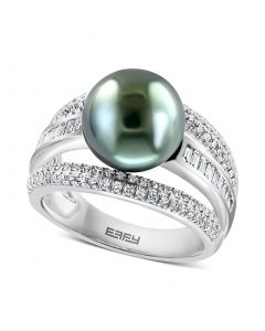 EFFY® Cultured Tahitian Pearl (11mm) & Diamond (5/8 ct. t.w.) Ring in 14k White Gold