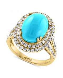 EFFY® Turquoise & Diamond (1 ct. t.w.) Oval Halo Ring in 14k Gold