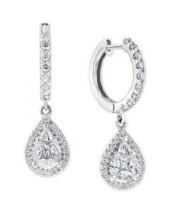 EFFY® Diamond Teardrop Cluster Dangle Hoop Earrings (1-1/4 ct. t.w.) in 18k White Gold