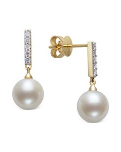 Cultured Freshwater Pearl (8mm) & Diamond (1/6 ct. t.w.) Drop Earrings in 14k Gold, Created for Macy's