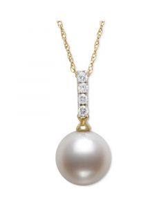 Cultured Freshwater Pearl (8mm) & Diamond (1/20 ct. t.w.) 18" Pendant Necklace in 14k Gold, Created for Macy's