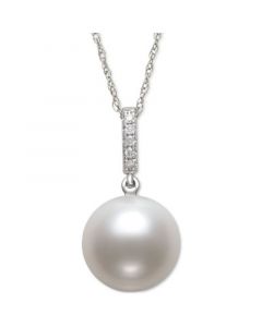 Cultured Freshwater Pearl (6mm) & Diamond Accent 18" Pendant Necklace in 14k White Gold, Created for Macy's