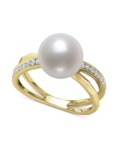 Cultured Freshwater Pearl (8mm) & Diamond (1/10 ct. t.w.) Crisscross Ring in 14k White Gold, Created for Macy's