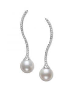 Cultured Freshwater Pearl (9mm) & Diamond (3/8 ct. t.w.) Swirl Drop Earrings in 14k White Gold, Created for Macy's