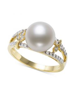 Cultured Freshwater Pearl (9mm) & Diamond (1/6 ct. t.w.) Openwork Ring in 14k Gold, Created for Macy's