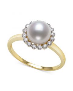 Cultured Freshwater Pearl (7mm) & Diamond (1/8 ct. t.w.) Halo Ring in 14k Gold, Created for Macy's