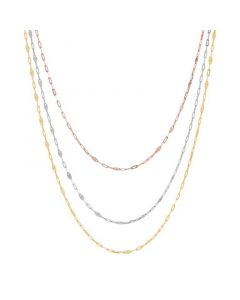 Mirror Link 18" Layered Necklace in 10k Tricolor Gold