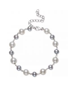 Gray & White Cultured Freshwater Pearl (5-6mm & 7-8mm) Bracelet in Sterling Silver (Also in Pink & White Cultured Freshwater Pearl), Created for Macy's