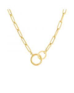 Paperclip Link 16" Chain Necklace with Interlocking Circle clasp in 18k Gold-Plated Sterling Silver