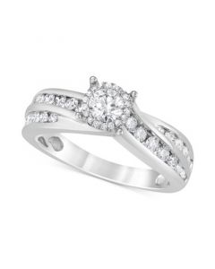 Diamond Channel-Set Crisscross Halo Engagement Ring (1 ct. t.w.) in 14k White Gold