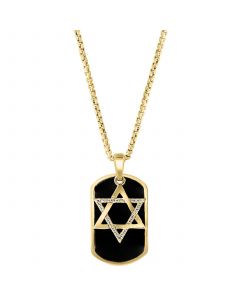 EFFY® Men's Onyx & Diamond (1/5 ct. t.w.) Star of David Dog Tag 22" Pendant Necklace in 14k Gold