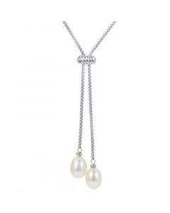 Cultured Freshwater Pearl (9-10mm) Lariat Necklace in Sterling Silver, 16" + 2" extender