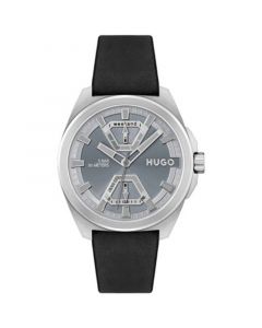 Men's Expose Black Leather Strap Watch 44mm