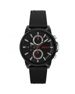 Men's Relax Black Silicone Strap Watch 45mm