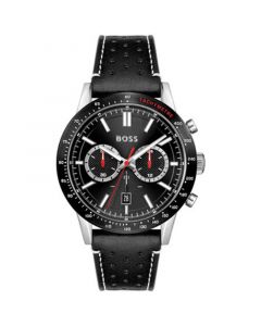 Allure Men's Chronograph Black Leather Strap Watch 44mm