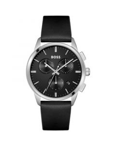 Dapper Men's Chronograph Black Leather Strap Watch 43mm