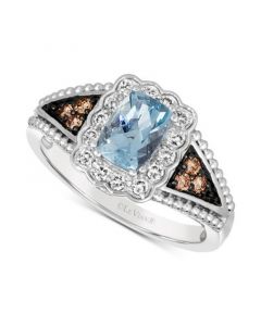 Sea Blue Aquamarine (5/8 ct. t.w.) & Diamond (1/3 ct. t.w.) Beaded Ring in 14k White Gold