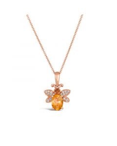 Chocolatier® Cinnamon Citrine (5/8 ct. t.w.) & Diamond (1/10 ct. t.w.) Bee Pendant Necklace in 14k Gold, 18" + 2" extender