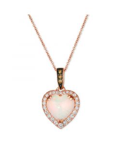 Chocolatier® Neopolitan Opal (1-7/8 ct. t.w.) & Diamond (1/4 ct. t.w.) Heart Pendant Necklace in 14k Rose Gold, 18" + 2" extender