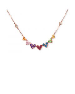 Multi-Gemstone (3/4 ct. t.w.) & Nude Diamond (1/6 ct. t.w.) Heart 18" Statement Necklace in 14k Rose Gold