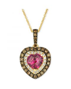 Raspberry Rhodolite (1-1/3 ct. t.w.) & Diamond (5/8 ct. t.w.) Heart Pendant Necklace in 14k Gold, 18" + 2" extender