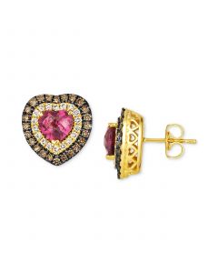 Raspberry Rhodolite (2 ct. t.w.) & Diamond (3/4 ct. t.w.) Heart Stud Earrings in 14k Gold