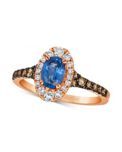 Cornflower Ceylon Blue Sapphire (5/8 ct. t.w.) & Diamond (1/2 ct. t.w.) Oval Halo Ring in 14k Rose Gold