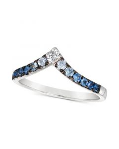 Denim Ombré (1/3 ct. t.w.) & White Sapphire (1/10 ct. t.w.) V Ring in 14k White Gold