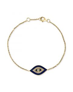 EFFY® Blue Enamel & Diamond (1/8 ct. t.w.) Evil Eye Chain Bracelet in 14k Gold