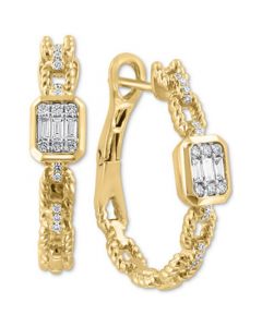 EFFY® Diamond Round & Baguette Rope Hoop Earrings (1/3 ct. t.w.) in 14k Gold