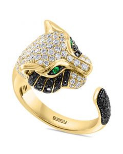 EFFY® Emerald (1/20) & Diamond (1-1/3 ct. t.w.) Panther Ring in 14k Gold