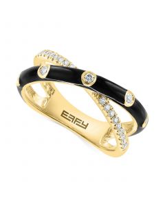 EFFY® Diamond Black Enamel Crossover Statement Ring (1/4 ct. t.w.) in 14k Gold