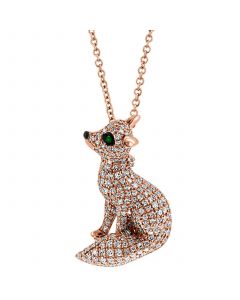 EFFY® Diamond (3/4 ct. t.w.) & Tsavorite Accent Fox 18" Pendant Necklace in 14k Rose Gold