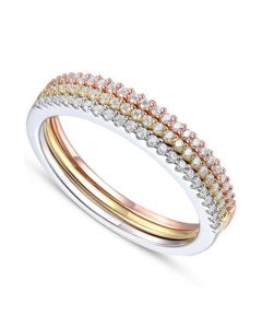 Cubic Zirconia Stack-Look Ring in Sterling Silver, Gold-Plate & Rose Gold-Plate