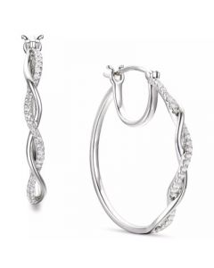 Cubic Zirconia Swirl Medium Hoop Earrings in Sterling Silver or 14k Gold-Plated Sterling Silver