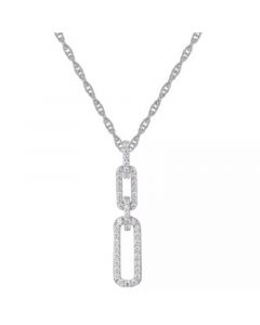 Cubic Zirconia Double Link 18" Pendant Necklace in Sterling Silver or 14k Gold-Plated Sterling Silver