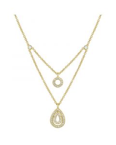 Cubic Zirconia Circle & Teardrop Layered 18" Pendant Necklace in 14k Gold-Plated Sterling Silver