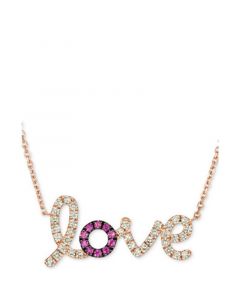 Ruby (1/5 ct. t.w.) & Nude Diamond (5/8 ct. t.w.) Love Script Pendant Necklace in 14k Rose Gold, 16" + 2" extender