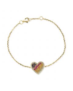 EFFY® Multi-Sapphire (3/8 ct. t.w.) & Diamond (1/5 ct. t.w.) Heart Chain Bracelet in 14k Gold