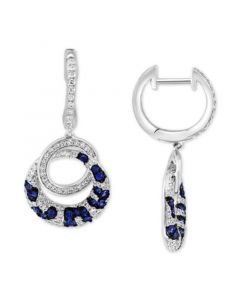 EFFY® Sapphire (3/8 ct. t.w.) & Diamond (3/4 ct. t.w.) Patterned Interlocking Ring Drop Earrings in 14k White Gold