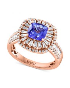 EFFY® Tanzanite (1-5/8 ct.t.w.) & Diamond (5/8 ct. t.w.) Halo Ring in 14k Rose Gold