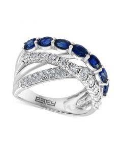 EFFY® Sapphire (1-5/8 ct. t.w.) & Diamond (5/8 ct. t.w.) Crossover Ring in 14k White Gold