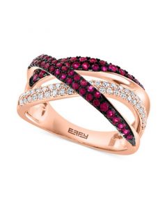 EFFY® Ruby (1/2 ct. t.w.) & Diamond (1/4 ct. t.w.) Crossover Ring in 14k Rose Gold