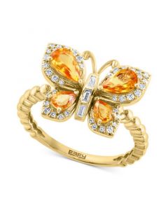 EFFY® Yellow Sapphire (1-1/5 ct. t.w.) & Diamond (1/5 ct. t.w.) Butterfly Ring in 14k Gold