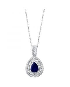 EFFY® Sapphire (1 ct. t.w.) & Diamond (1/2 ct. t.w.) Teardrop Halo 18" Pendant Necklace in 14k White Gold