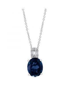 EFFY® London Blue Topaz (4-5/8 ct. t.w.) & Diamond (1/6 ct. t.w.) Oval 18" Pendant Necklace in 14k White Gold